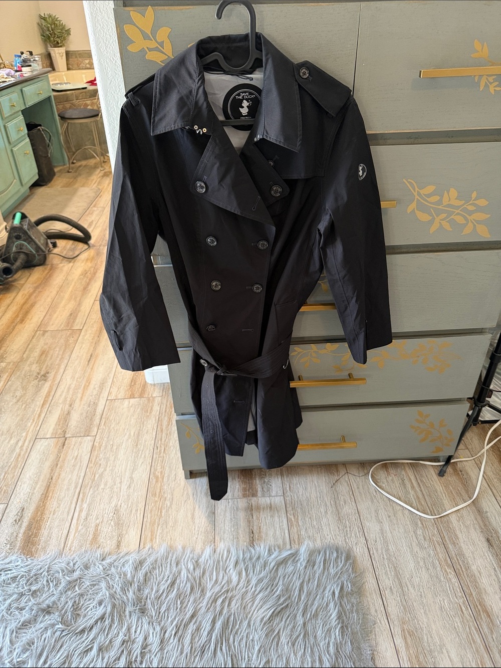 SAVE THE DUCK Women's Black Double-Breasted Trench Coat with Belt
